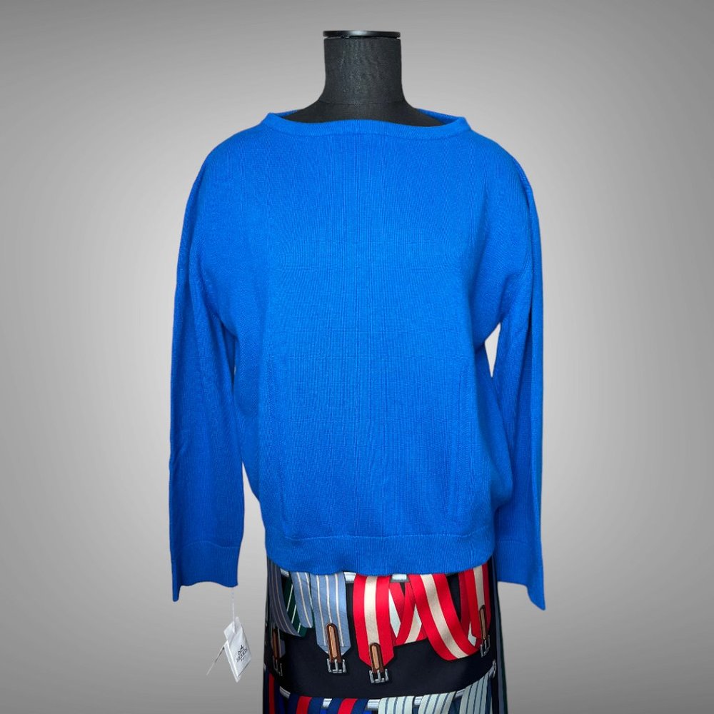Hermes NWT 64% Cashmere 36% Cotton Womens Pullover Sweater EU Size 44 BLEU SMAL